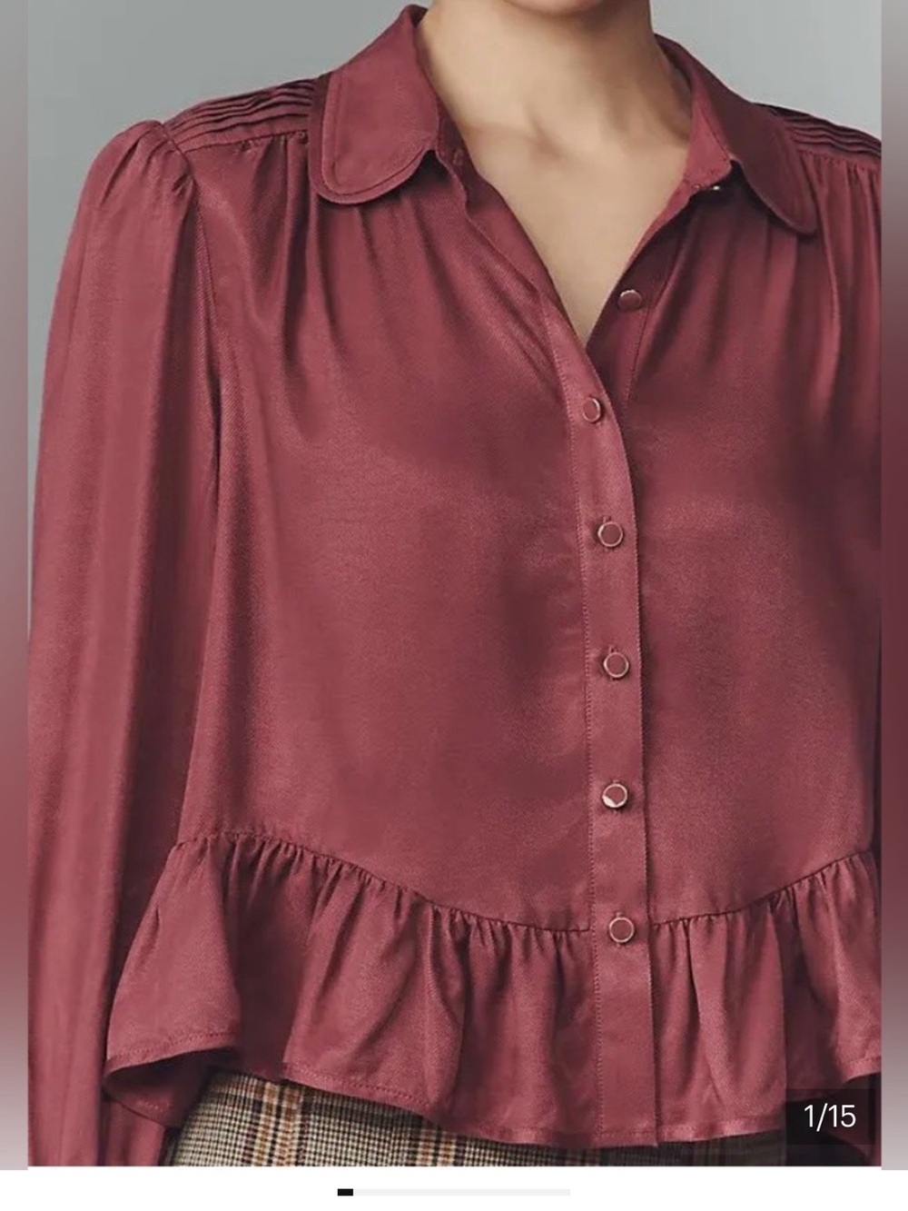 Maeve Anthropologie Dark Red Ruffle Button-Front Blouse